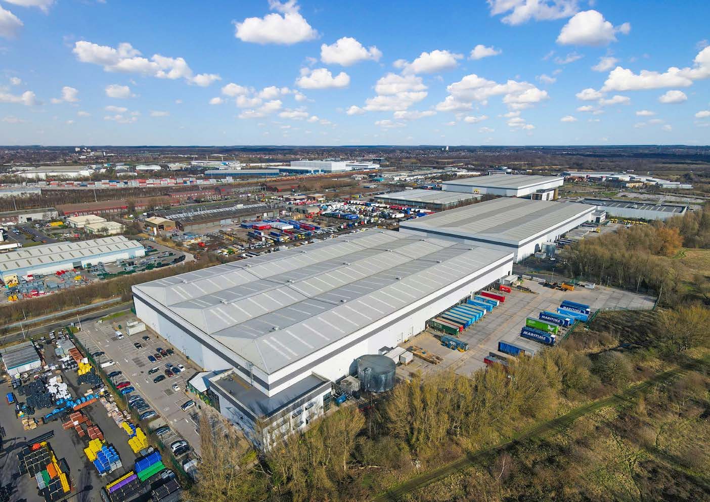 Aerial photograph of the Doncaster 246 warehouse and neighbouring units at First Point Business Park